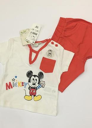 Набор комплект футболка шорты 3-6 мес, 62-68 р шорти kiabi микки дисней disney маус
