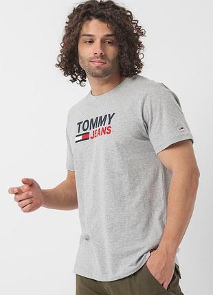 Чоловіча сіра футболка tommy hilfiger оригінал томмі хілфігер з великим логотипом