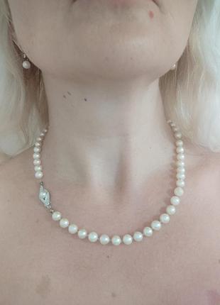 Кольє акойя akoya справжні морські перли з великою золотою застібкою 585