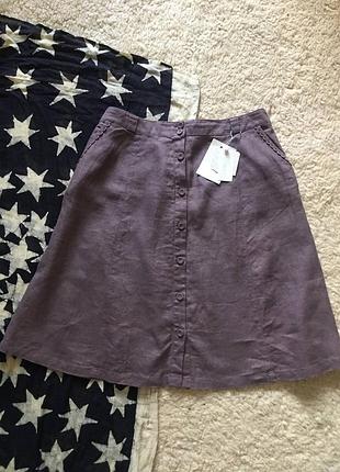 Льняная новая юбка миди на пуговицах