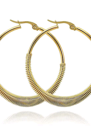 Серьги конго, круглые кольца с пружинкой. медзолото