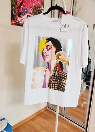 Оверсайз футболка з дівчиною розмір s zara