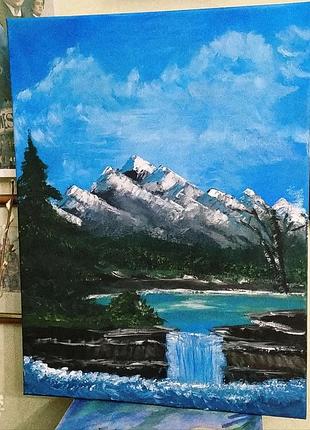 Картина “горы и водопад” - акриловая живопись, авторская работа