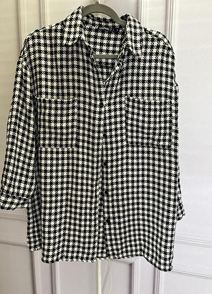 Сорочка чорно-біла, картата, у клітинку, у гусячу лапку 38 розмір