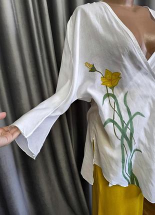 Стильна котонова блуза кімоно на запах3 фото