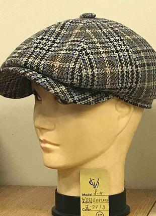Кепка шерстяная мужская англия шерсть 24/9 теплая восьмиклинка зелёная клетк comfort heads осень зима флис уши