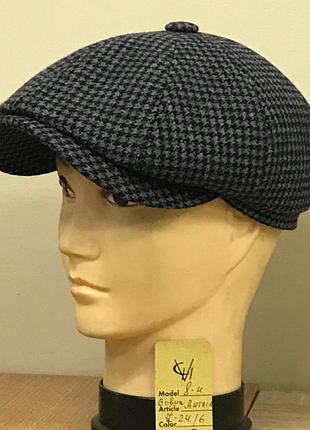 Кепка шерстяная мужская англия шерсть 24/6 теплая восьмиклинка серая comfort heads осень зима флис уши