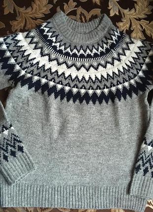 Джемпер теплый серый с узором р.44-46