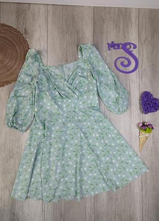 Женское платье vovk рукав три четверти салатового цвета с принтом размер м