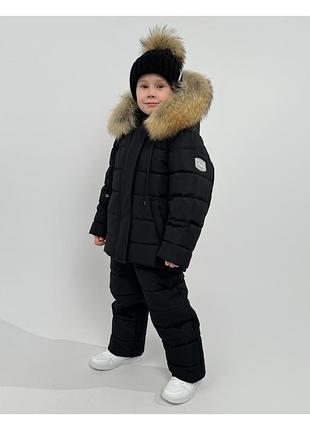 Зимовий комплект чорний ріп-стоп з натуральним хутром