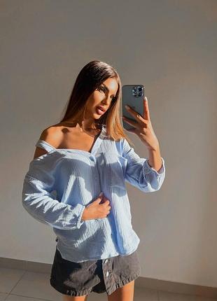 Женская муслиновая рубашка из натуральной ткани оверсайз свободного кроя на одно плечо дышащий хлопок