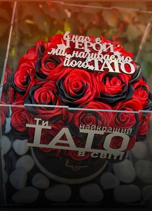 Квіти з атласної стрічки в боксі,квіти для героїв україни