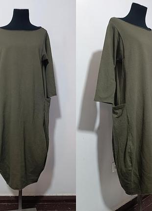 Платье трикотажное кокон,  оливка, sisy mix, s-m c карманом
