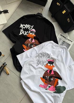 Оверсайз футболка з принтом money duck на спині,бавовна