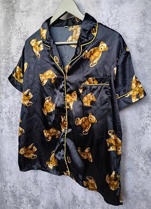 Пижамная рубашка рубашка с медведиками атласная