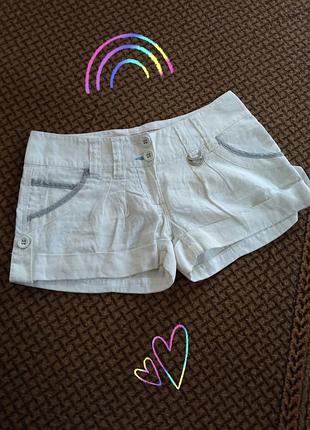 Женская одежда/ короткие белые шорты 🌈 42/44 размер, лён