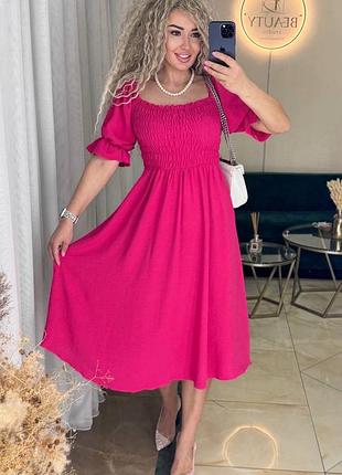 Рожева сукня за коліно ♥️ легка літня сукня на резинці ☺️