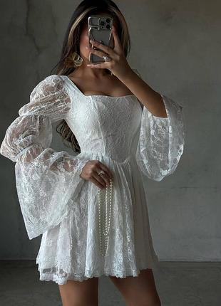 Женское платье платье гипюровое кружевное праздничное с пышной юбкой и объемными рукавами