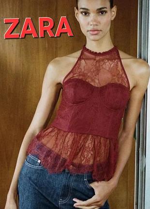 Zara.новый топ бюстье блузка с кружовом