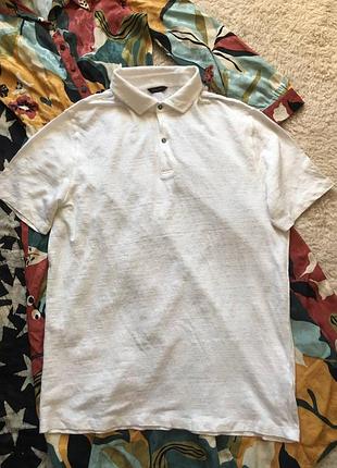 Льняная рубашка-поло кремового цвета