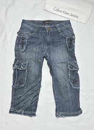 Yarrter жіночі джинсові бриджі карго, сині капрі з кишенями, вільні подовжені шорти бермуди, розмір 27