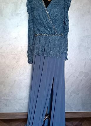 Голубое платье 🩵кружево+блеск