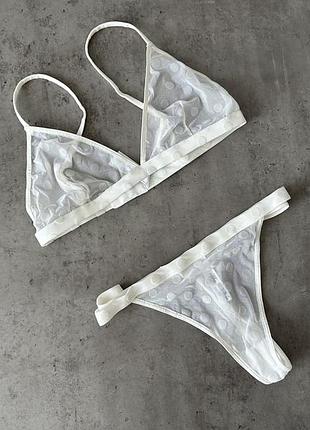 Молочний в горошок сітчастий комплект нижньої білизни primark