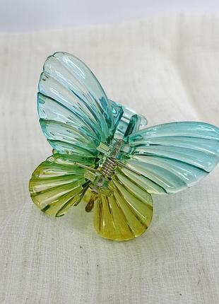 Заколка краб бабочка для волос градиент желто-голубой 75x55 мм