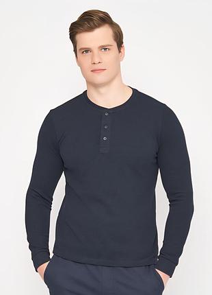 Стильний чоловічий бавовняний лонгслів синього кольору dressmann since 1967 made in bangladesh