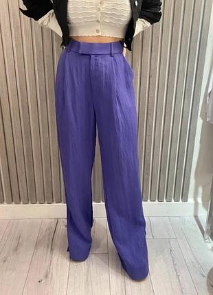 Широкі лавандові брючки zara (ліоцел&віскоза)