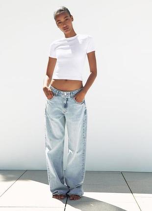 Джинси zara сині голубі білі світлі mid rise full length tailored balloon 34 с s