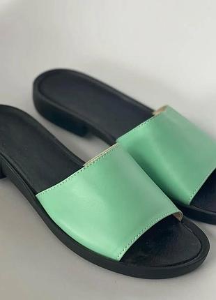 Женские шлепанцы мятного цвета из натуральной кожи 36 - 23-23.5 см