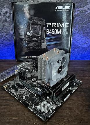 Ігровий комплект материнська плата b450+ amd ryzen 5 2400g + 16gb ddr4 комплектуючі для комп'ютера