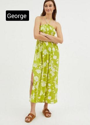 Платье женское макси сарафан салатового цвета в цветочный принт от бренда george xl