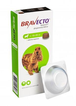 Жувальна таблетка msd бравекто 500 мг на вагу 10 - 20 кг bravecto від бліх та кліщів для собак уп. 1 таблетка