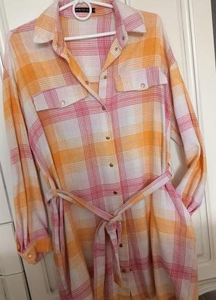 Хс-м сукня сорочка кофтинку оранжева молочна рожева прям рубашка туніка фланелева