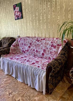 Вінтаж! 🌸🌺🌸 гдр тьохане велике покривало з воланом рюшеню квіти стьогане стьобане