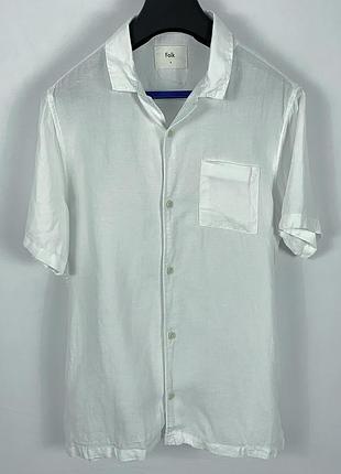 Folk linen shirt чоловуча легка літня сорочка однотонна біла лляна l розміру