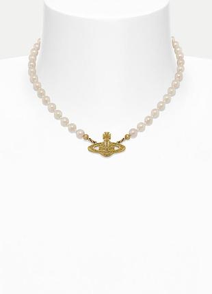 Кольє vivienne westwood mini bas relief pearl нове з коробкою золотий колір розмір 40-45 см вів'єн вествуд оригінал