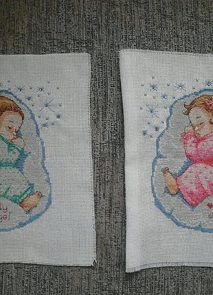 Готові вишиті хрестиком картини для двійнят "ангелики" одним лотом, метрики