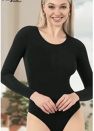 Чорний боді жіночий з довгим рукавом