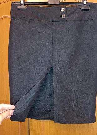 Юбка летняя карандаш миди графитовая с разрезом р.46