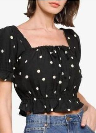 Черный топ блуза в горох на резинке