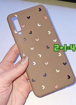 💝2+1=4 стильный бежевый чехол в сердечках на samsung a7 2018