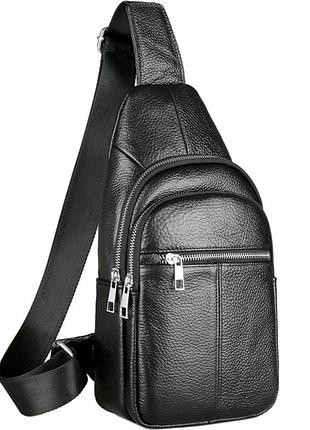 Cумка слинг через плечо мужская кожаная черная tiding bag