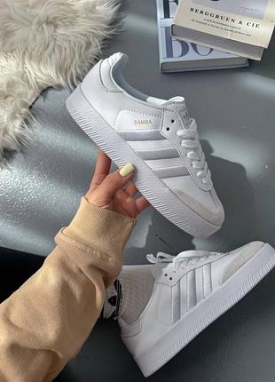 Шкіряні кросівки adidas samba platform full white