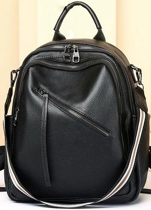 Стильный женский кожаный рюкзак черный городской 51124