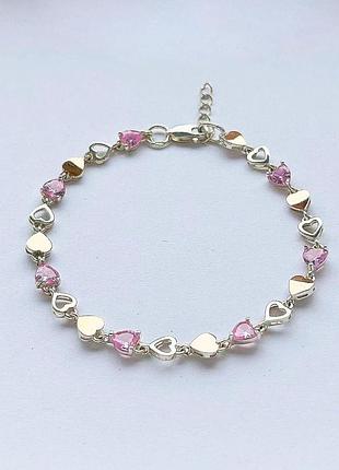 Серебряный женский браслет с золотыми пластинами 18,5 размер