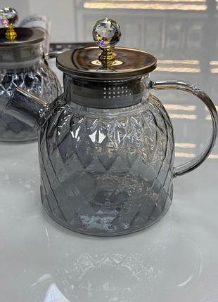 Чайник скляний "срібний ромбус" 1800 мл