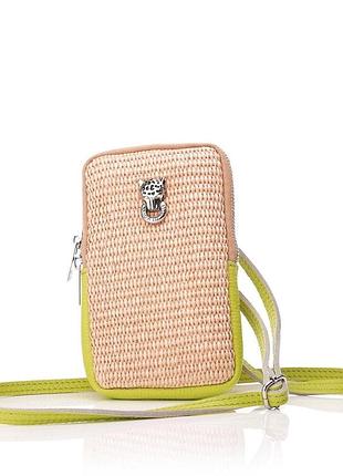 Шкіряна соломʼяна сумочка сумка чехол чохол на телефон кроссбоді через плече